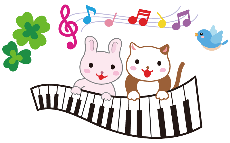 ピアノを弾くウサギとネコ