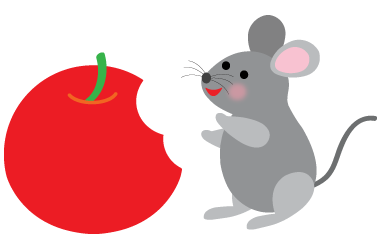 リンゴをかじるネズミ