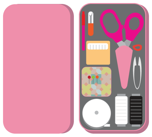 ピンクの裁縫箱のイラスト