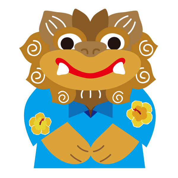 かりゆしウエアを着たシーサー社員