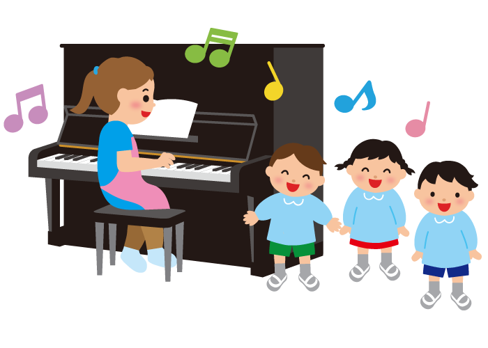 ピアノを弾く先生と歌う幼児