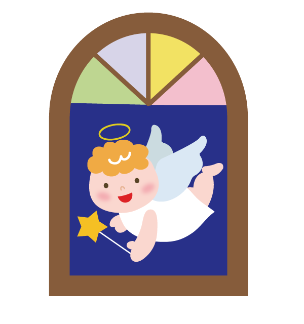 教会の窓に天使イラスト